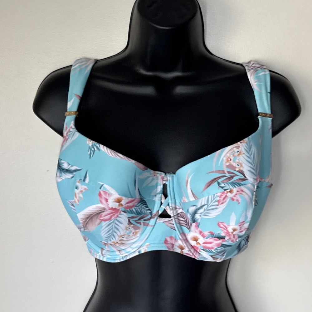 Sea Level Australia Blue Floral Bikini‎ Swimsuit Bra Top Underwire Beach Coastal